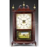 RARE ELI TERRY PILLAR AND SCROLL SHELF ALARM CLOCK. Early 19th century, Plymouth CT. The swans