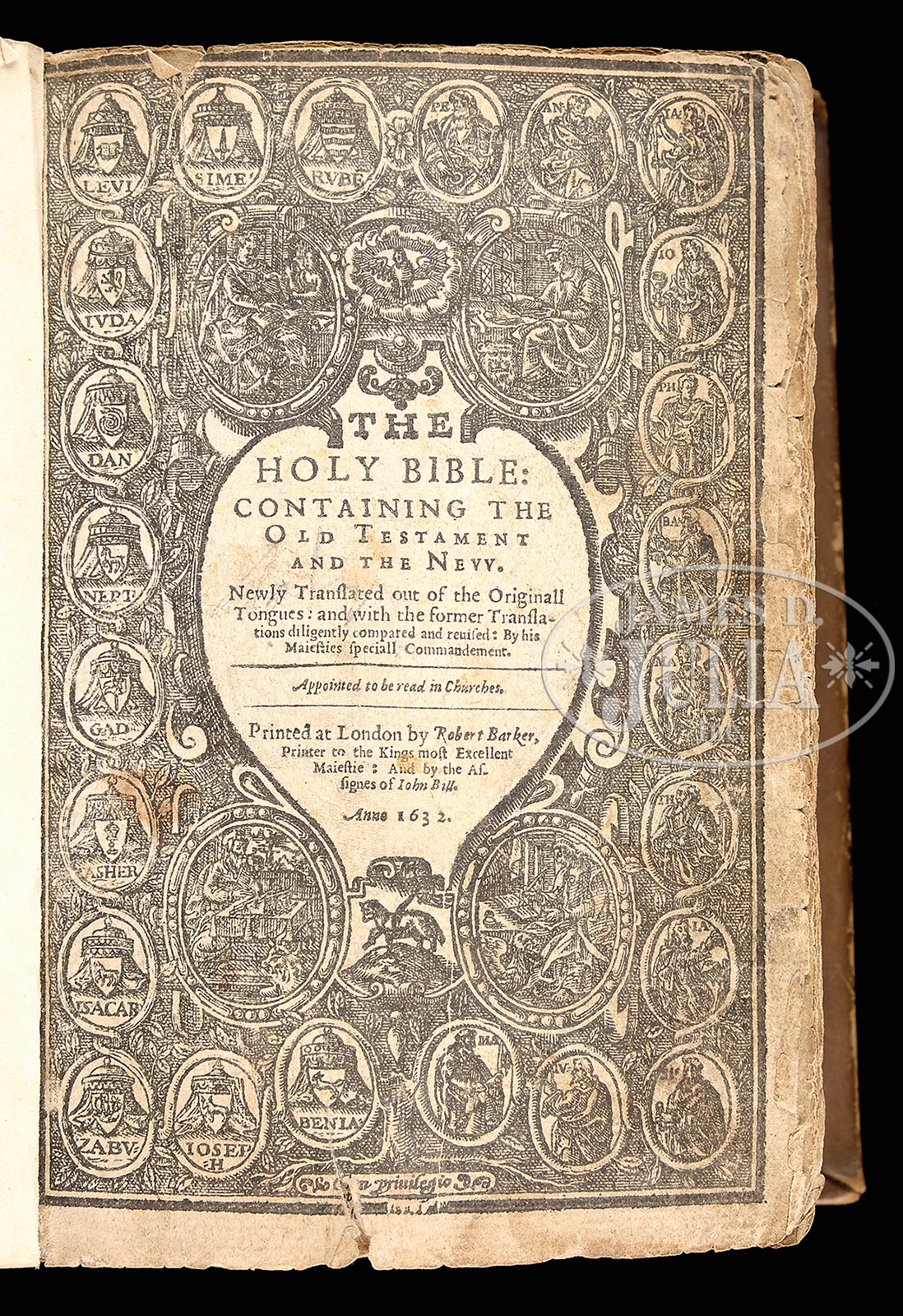 LEATHER BOUND BIBLE PRINTED IN LONDON BY ROBERT BARKER, 1632. Small size leather binding includes