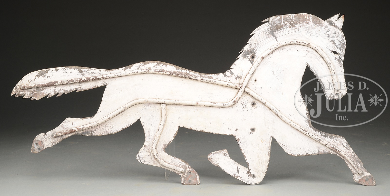 SHEET STEEL RUNNING HORSE FIGURE. 1st half 20th century. The cutout having bar supports on - Image 2 of 2