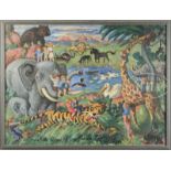 WALDO PEIRCE (American, 1884-1970) JUNGLE FANTASY. Oil on canvas. Housed in a gray frame. Signed,