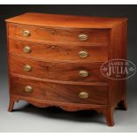 FEDERAL INLAID MAHOGANY BOWFRONT CHEST OF DRAWERS. Circa 1810, New England. Rectangular top with