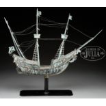 THREE-MAST SPANISH GALLEON SHIP WEATHERVANE. Early 20th Century. Well detailed full bodied example