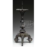 BRONZE PRICKET STICK. China. The tall stick standing on three splayed legs in the form of flames