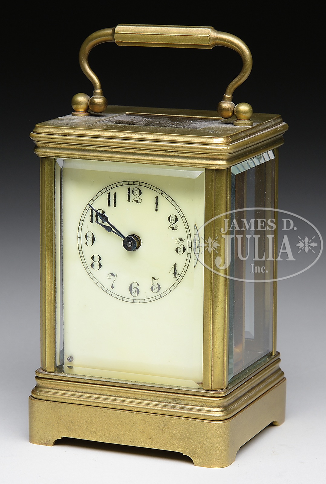 GLASS AND BRASS CHELSEA CLOCK COMPANY CARRIAGE CLOCK. Original Chelsea key included along with its