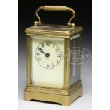 GLASS AND BRASS CHELSEA CLOCK COMPANY CARRIAGE CLOCK. Original Chelsea key included along with its