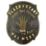 DECORATED CLAIRVOYANT TRADE SIGN. This late 19th Century, American painted sign in the form of a