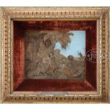 SHADOWBOX FRAMED COLLAGE PICTURE BY A. VANREMOORTEL 1885. The picture made from pounded bark palm