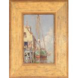 ARTHUR VIDAL DIEHL (American, 1870-1929) PROVINCETOWN WHARF. Oil on board. Housed in a