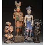 FOUR WOOD CARVINGS OF INDIAN CHIEFS. Last quarter of the 20th century, origin unknown. These