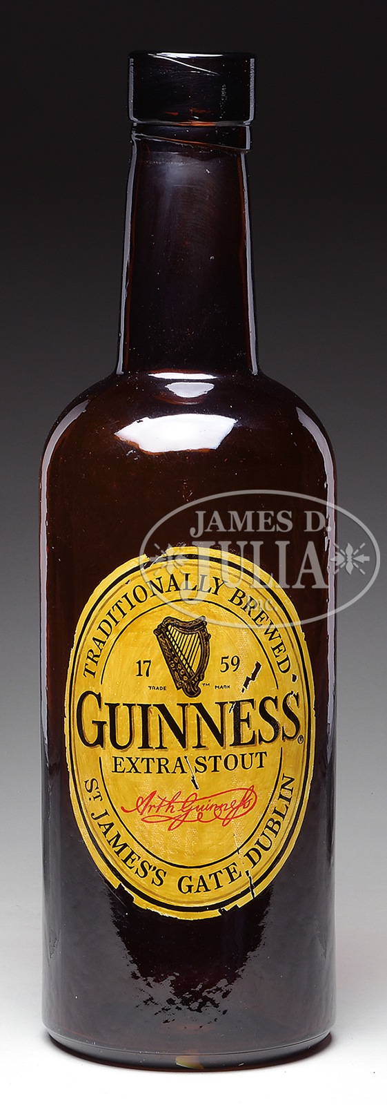 COLORFUL PAINTED WOOD GUINNESS SIGN AND LARGE AMBER GLASS GUINNESS BOTTLE. Large sign having over - Image 2 of 2