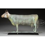 RARE OVER-SIZED COW WEATHERVANE POSSIBLY BY HARRIS & SONS. Circa 1880. Copper with cast head.