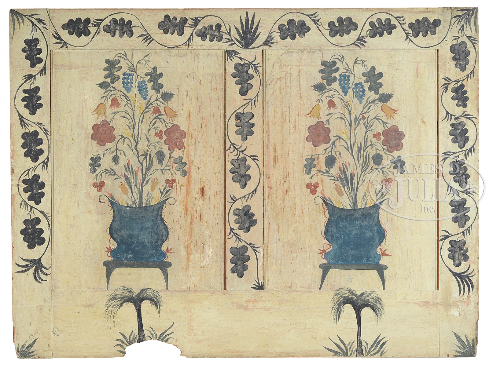 PAINT DECORATED TWO-PANEL FIRE BOARD. Antique board comprising of two panels having later paint