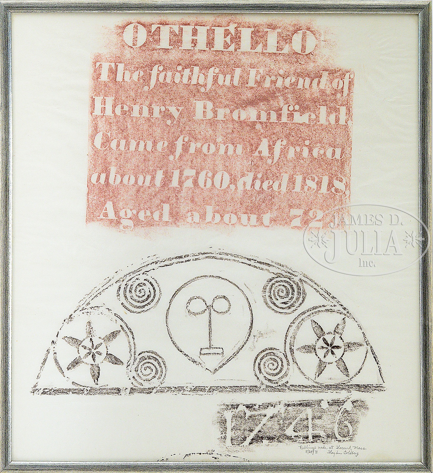 TWO DECORATIVE RUBBINGS. Each depicting the rubbing of a decorative New England grave marker