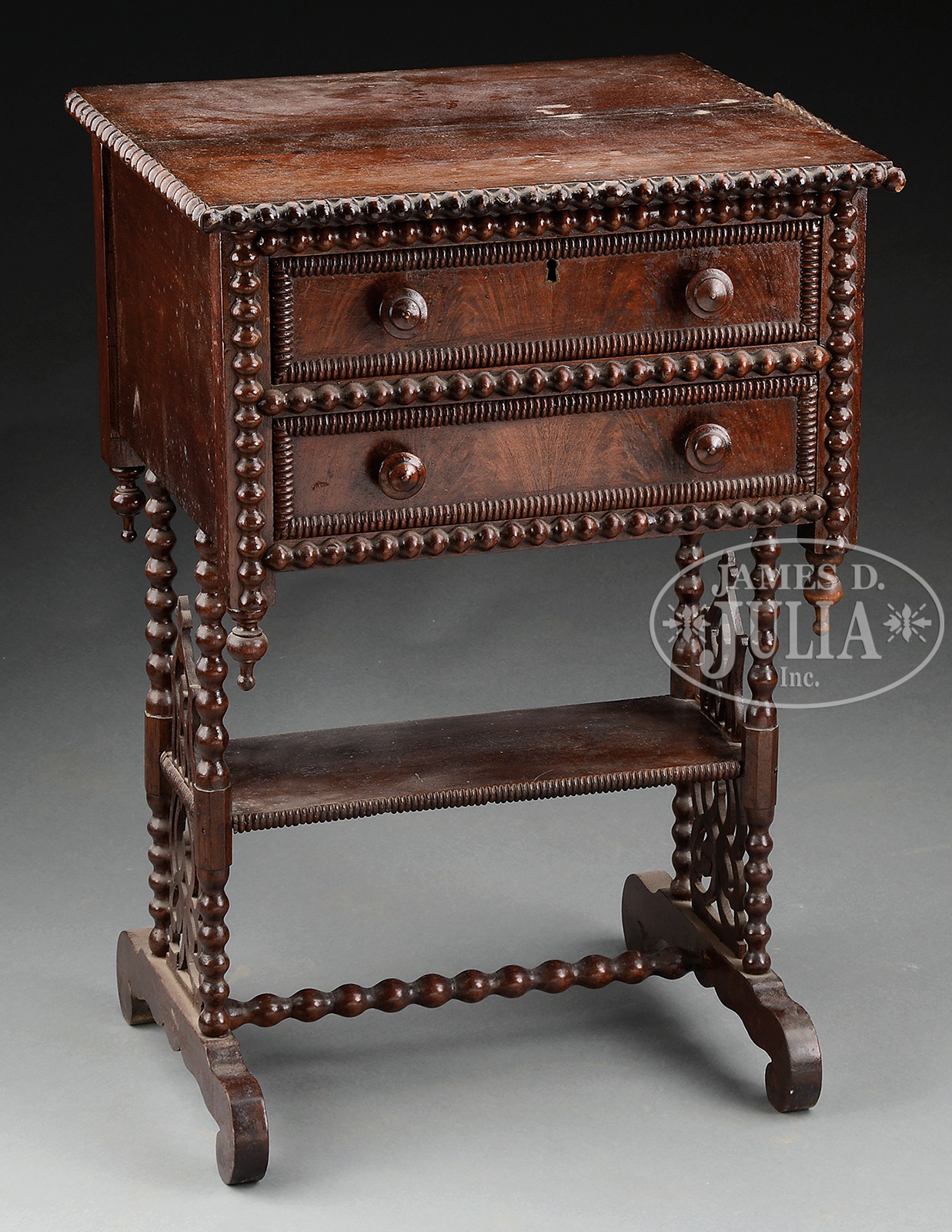 RARE SHERATON MAHOGANY TWO DRAWER STAND. Mid 19th Century, possibly South Carolina. Rectangular