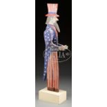 UNCLE SAM CARVED AND PAINTED MAILBOX HOLDER. The standing Uncle Sam in red, white and blue outfit