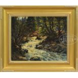 THOMAS R. CURTIN (American, 1899-1977) "WAHCONAH FALLS". Oil on board. Housed in a contemporary