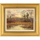 WAYNE MORRELL (American, 1923-2013) "NOVEMBER MARSHES". Oil on Masonite. Housed in modern gilt frame