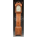 PENNSYLVANIA FEDERAL WALNUT TALL CASE CLOCK. 1st quarter 19th century. Molded swans neck pediment