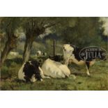 WILLIAM HENRY HOWE (American, 1844-1929) COWS IN PASTURE. Oil on canvas. Unframed. Signed lower