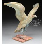 FULL BODIED SPREAD WING EAGLE WEATHERVANE. American, circa 1900. A bold example constructed of