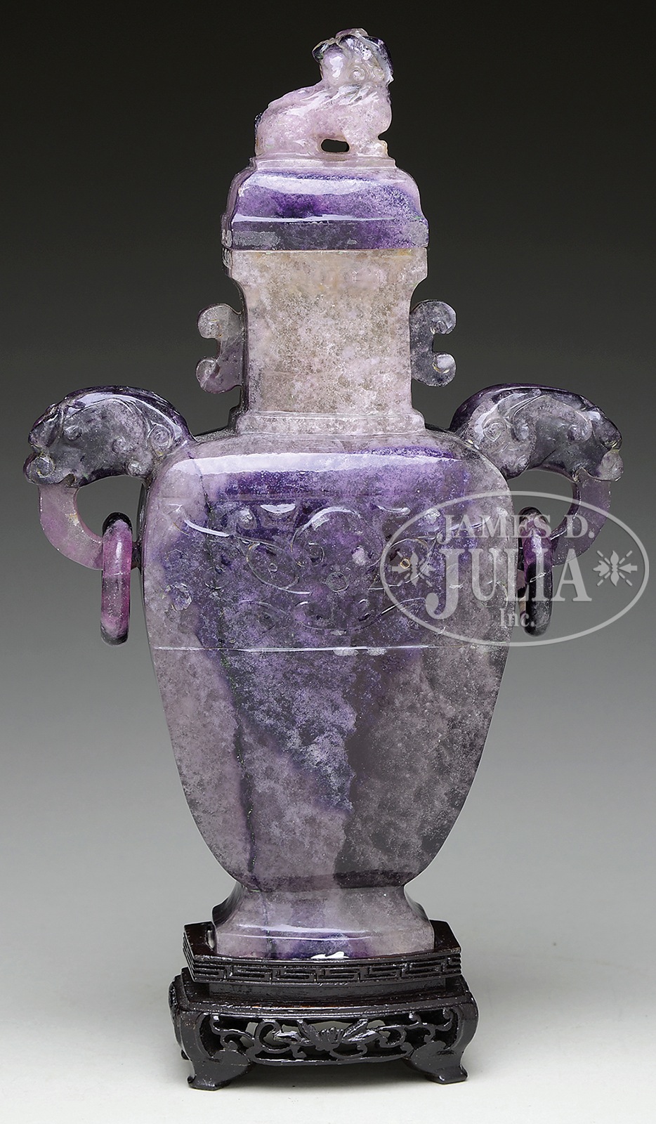 CARVED AMETHYST COVERED VASE. - Image 2 of 2