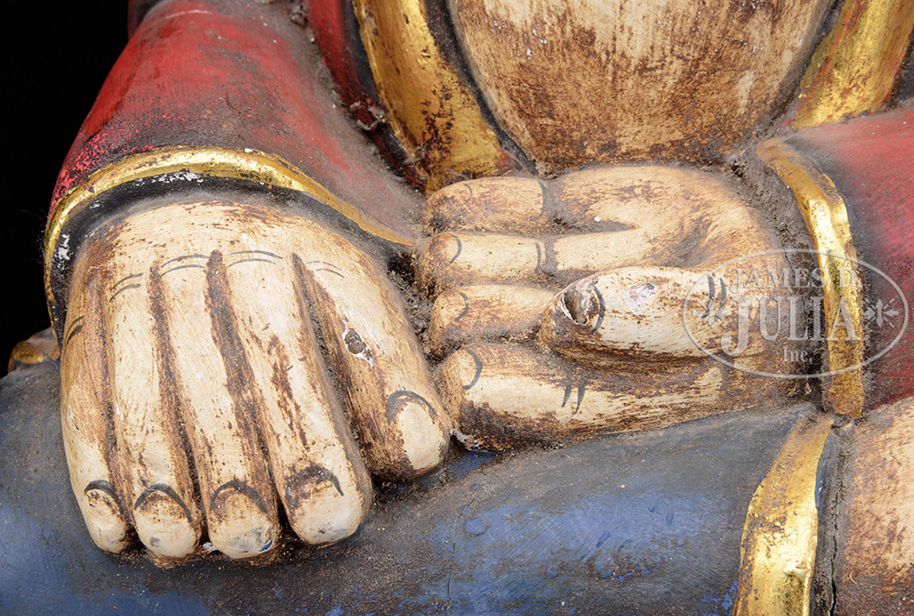 CARVED AND PAINTED WOOD BUDDHA. - Image 4 of 4