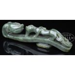 SPINACH GREEN JADEITE BELT HOOK.