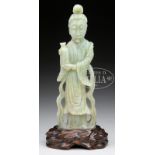 CARVED JADE STATUE OF STANDING FIGURE.