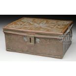 FINE PUNCH DECORATED COPPER VALUABLES BOX.