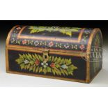 SMALL PAINT DECORATED DOME TOP STORAGE BOX.