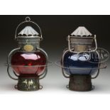 TWO RARE ONION PORT AND STARBOARD SHIP'S LANTERNS.