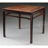 LACQUERED SQUARE FORM HARDWOOD TABLE.