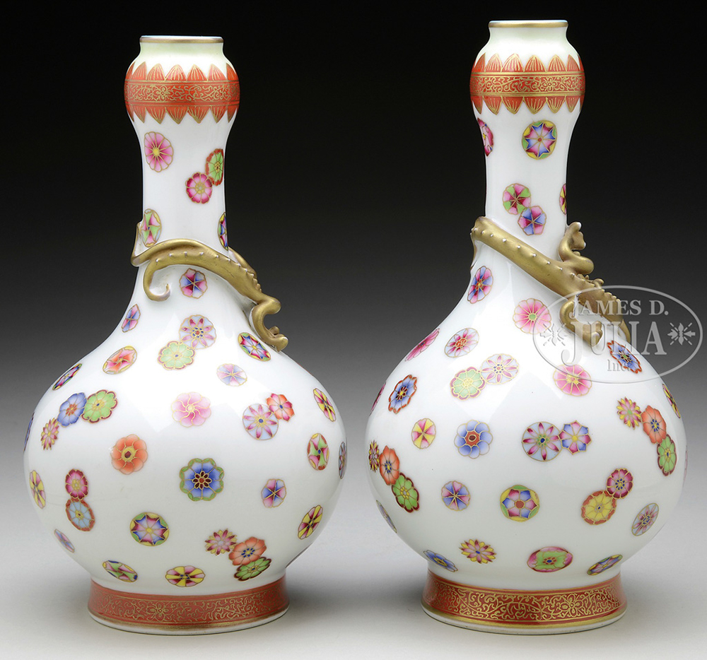 PAIR OF PORCELAIN BOTTLE VASES. - Image 2 of 3