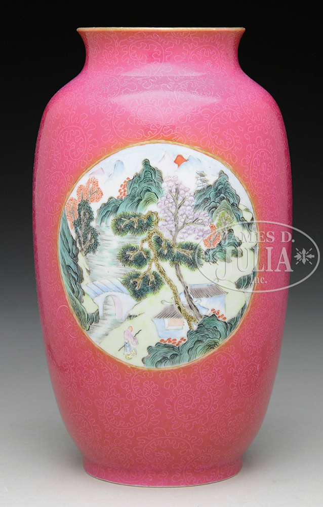 RUBY GLAZED PORCELAIN VASE.