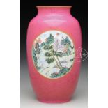 RUBY GLAZED PORCELAIN VASE.