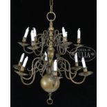 ANTIQUE TWO-TIER DUTCH BRASS CHANDELIER.