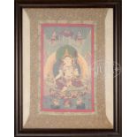 TWO FRAMED THANGKAS.