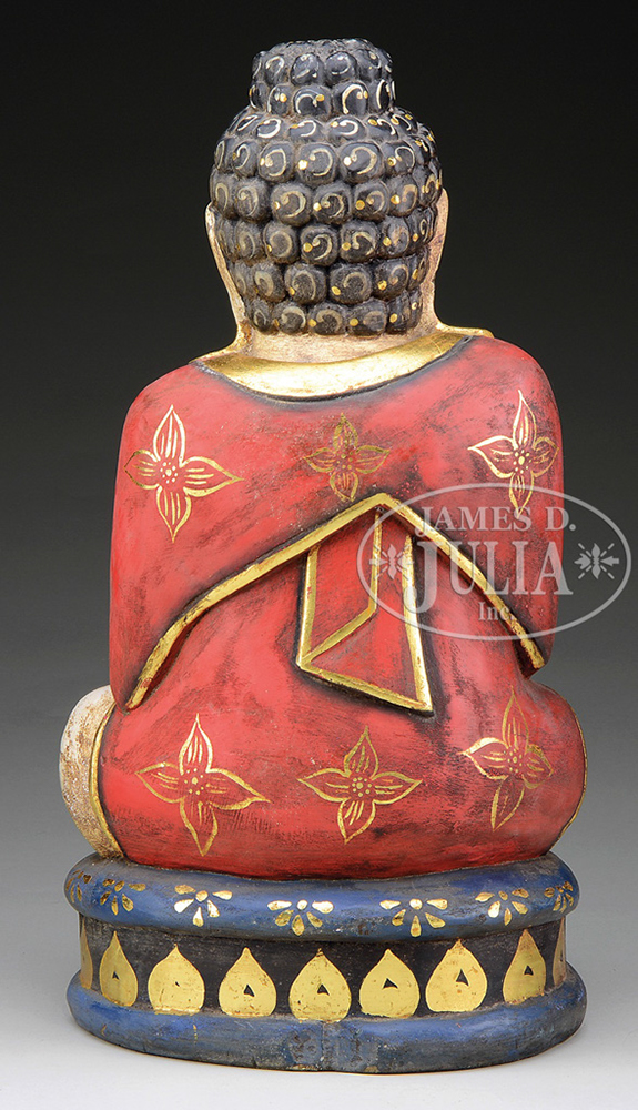 CARVED AND PAINTED WOOD BUDDHA. - Image 2 of 4