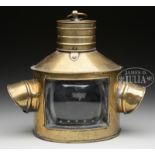 BRASS MASTHEAD LIGHT WITH TRIPLEX LENS AND PORT AND STARBOARD LENSES.