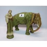 ROYAL DUX, classical figure of young lady collecting water; also Royal Dux - style elephant