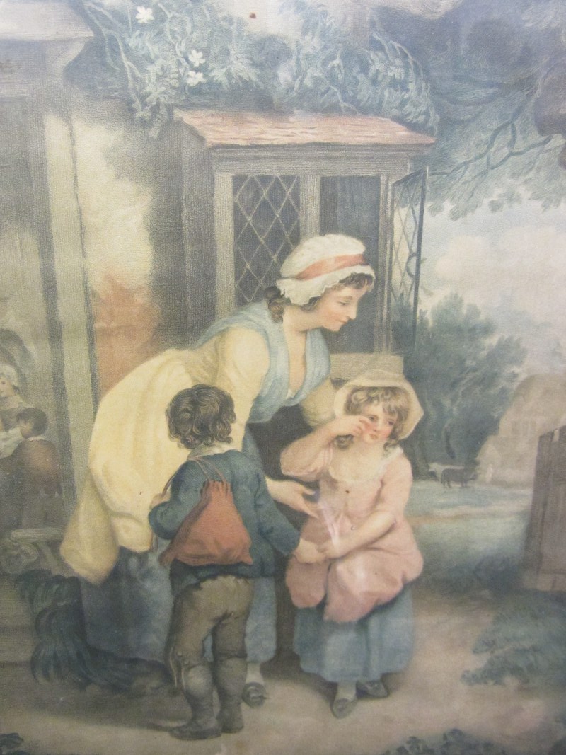 GEORGIAN STIPPLE ENGRAVINGS, pair of 18th Century coloured stipple engravings "Mother and Children", - Image 2 of 2