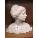FEMALE BUST, Edwardian style moulded head and shoulder bust of young lady