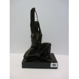 BRONZE EXOTIC DANCER, black marble based bronze figure of dancer 10" high