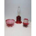 CRANBERRY, a collection of 6 pieces of cranberry including cream jug and matching bowl with