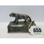 SILVER MINIATURE ANIMAL, stone base Russian miniature sculpture white metal lioness