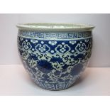 ORIENTAL CERAMICS, underglaze blue fish tank 12" diameter with stylized florette decoration