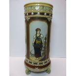 METTLACH, late 19th Century cylindrical vase decorated with 4 panels of peasant girls, mould no.
