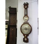 MERCURY BAROMETER, early 19th Century rosewood case, satin dial wheel barometer, convex mirror and