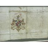 18TH CENTURY COAT OF ARMS, framed document for Mc Iver Campbell of Ashnish