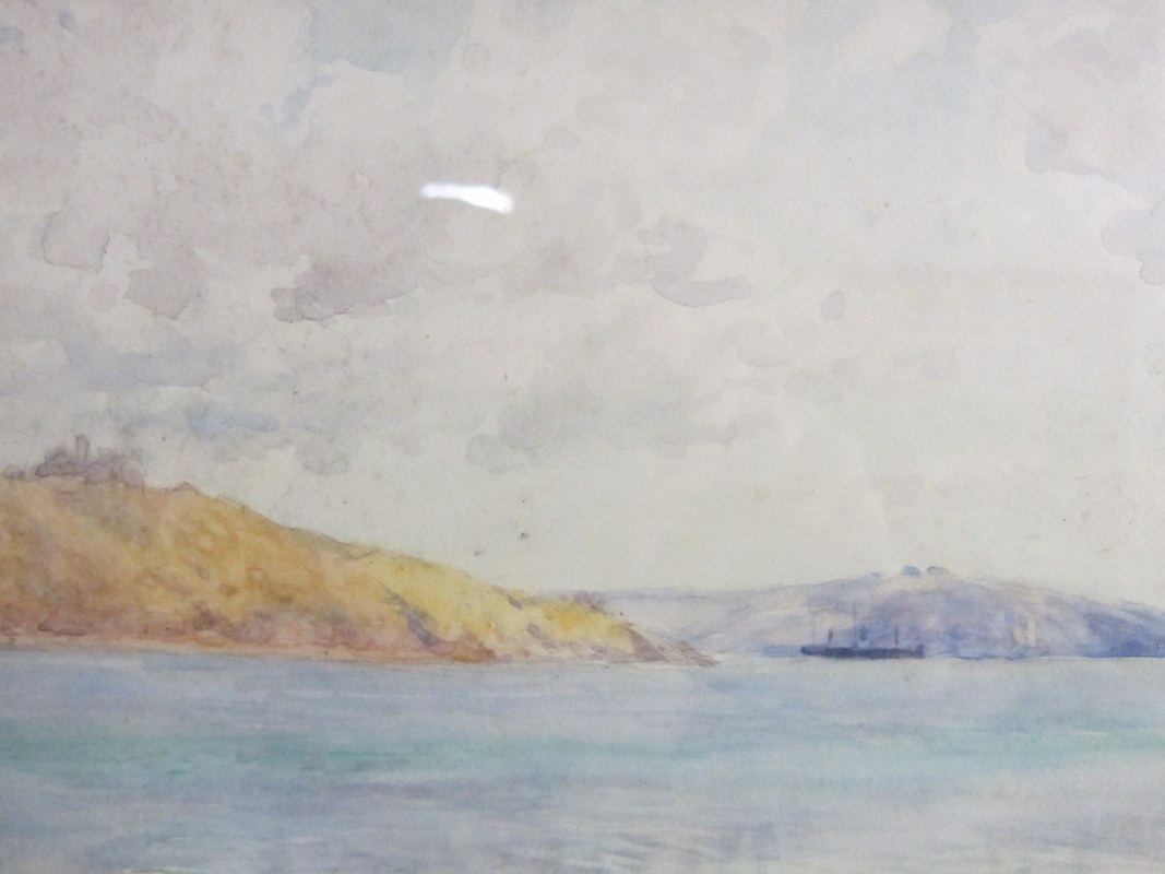 HELY AUGUSTUS MORTON SMITH, 2 coastal water colours "Ship Leaving Carrick Roads", 6" x 9.5" - Image 2 of 2